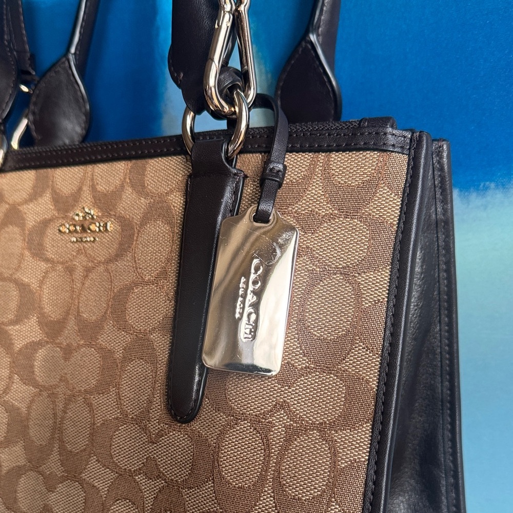 Coach Tan and Black Signature Crosby Carryall Satchel Purse Bag - Picture 2 of 15